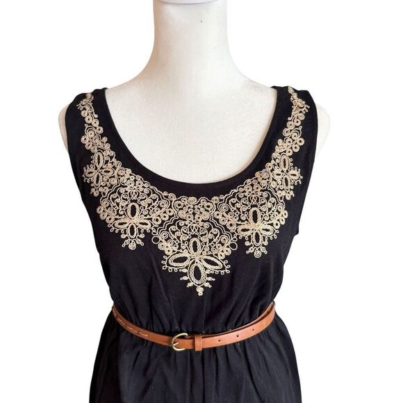 Sonoma black embroidered sundress with belt size large - Picture 2 of 4
